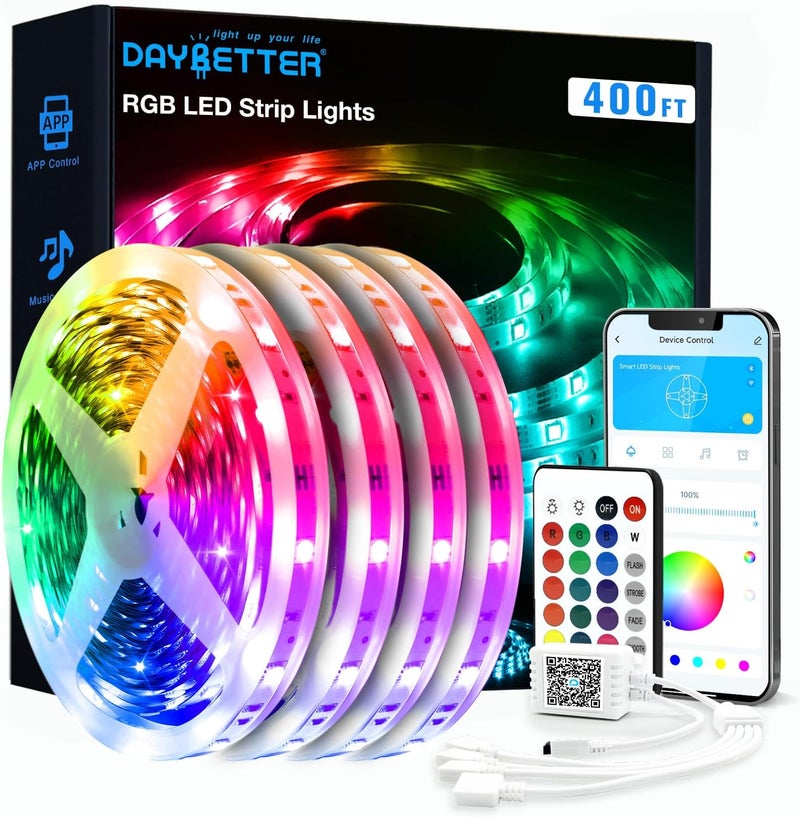 DAYBETTER LED Strip Lights 400ft (4 Rolls of 100ft), Color Changing Lights Strip for Bedroom, Desk, Indoor, Room Bedroom, Girl Boy Brithday Gifts RGB Decor with Remote and 24V Power Supply - Image 1
